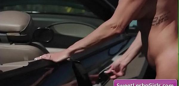  Hot naughty busty lesbo babes Aidra Fox, Brandi Love fingering outdoors their juicy pussies and make out in their convertible car